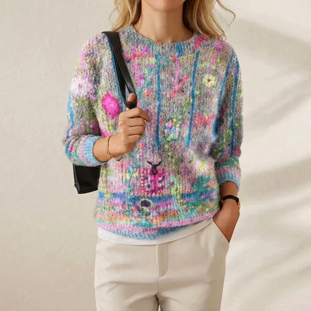 Emily – Jumper with Abstract Pink-Turquoise Pattern