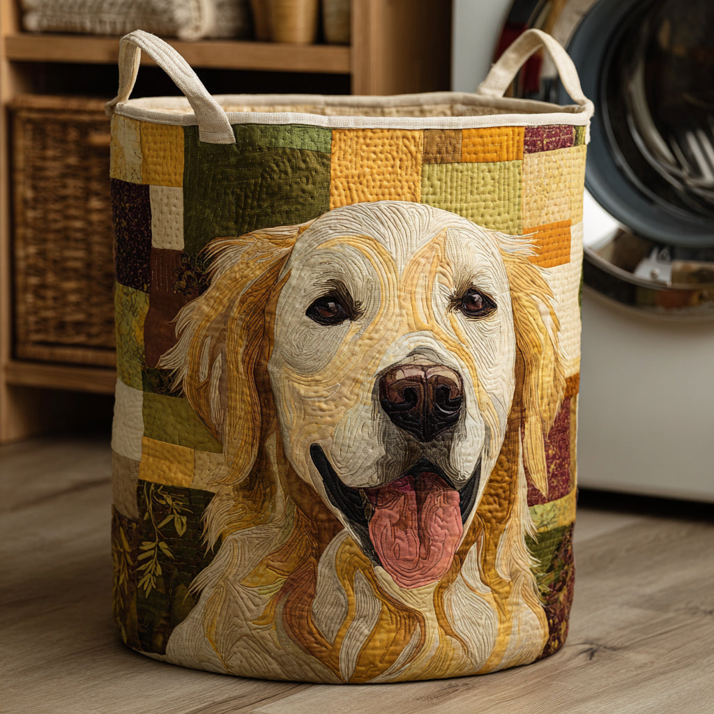 Happy Golden Retriever | Quilted Laundry Basket