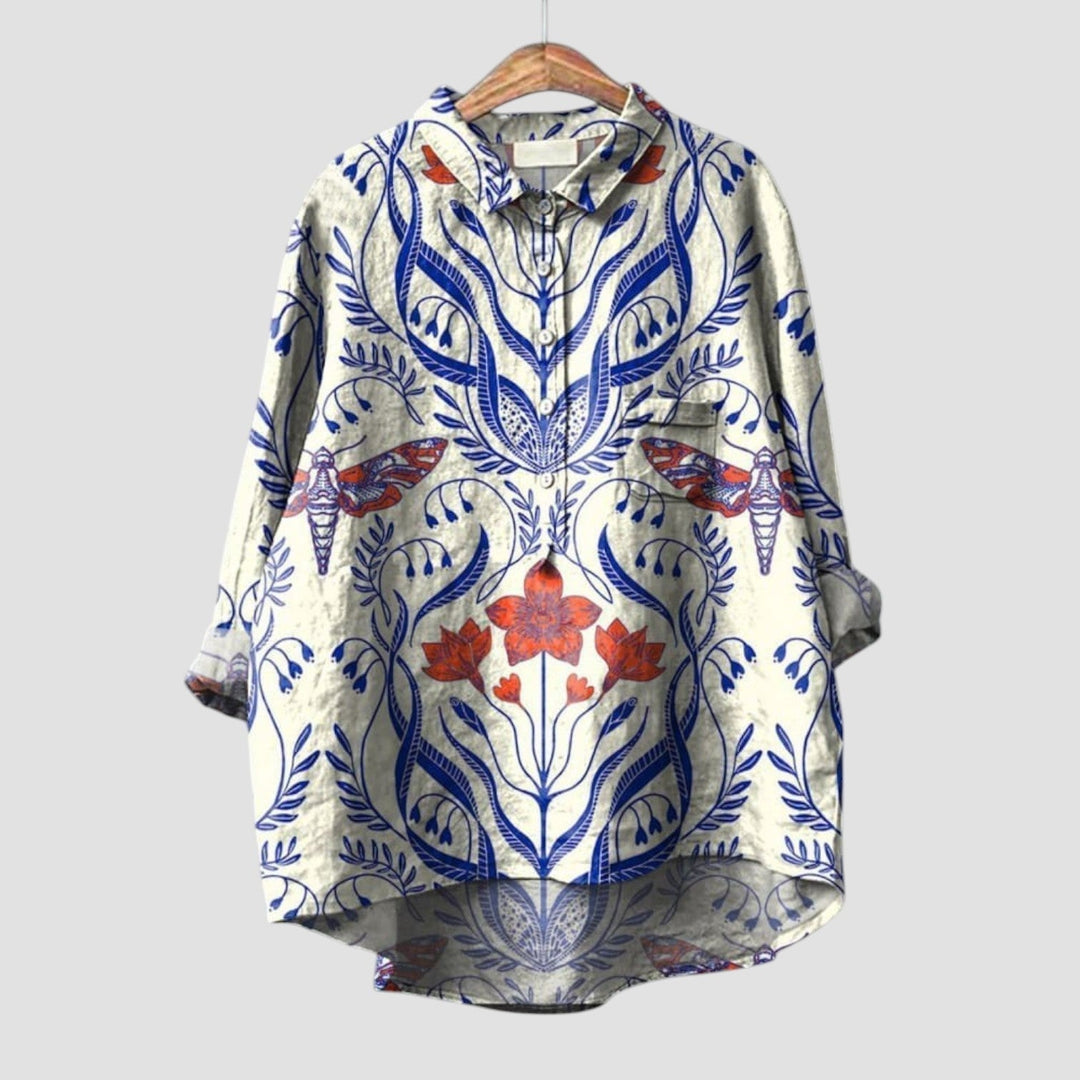 Caoimhe - Blue Canine Print Blouse