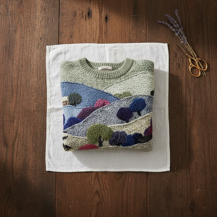 Rose – Blue & Green Sheep Landscape Jumper