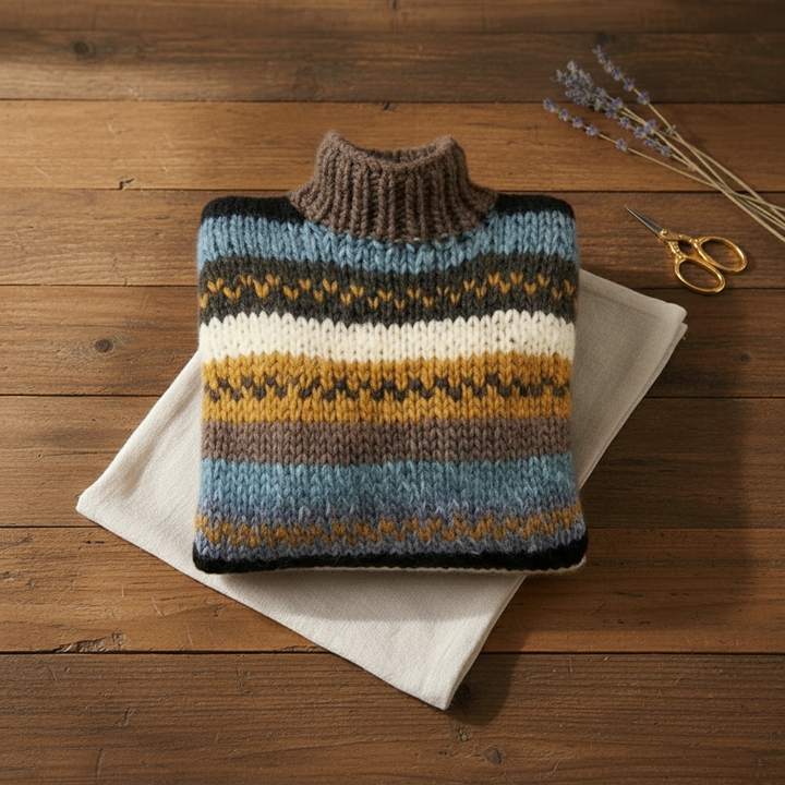 Jennifer – Jumper with Brown-Orange Chevron Stripes