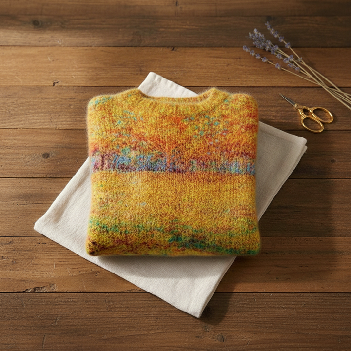 Imogen – Orange Jumper with Autumn Floral Pattern