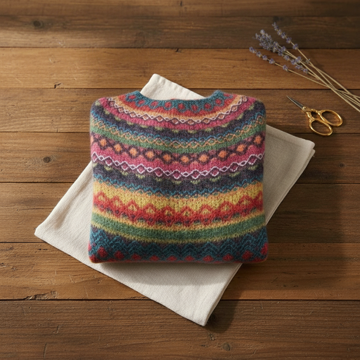 Eleanor – Jumper with Rainbow Fair Isle Stripes