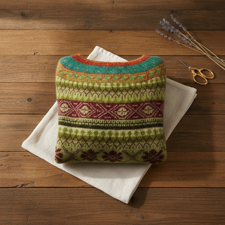 Anna – Dark Jumper with Tribal Band Pattern