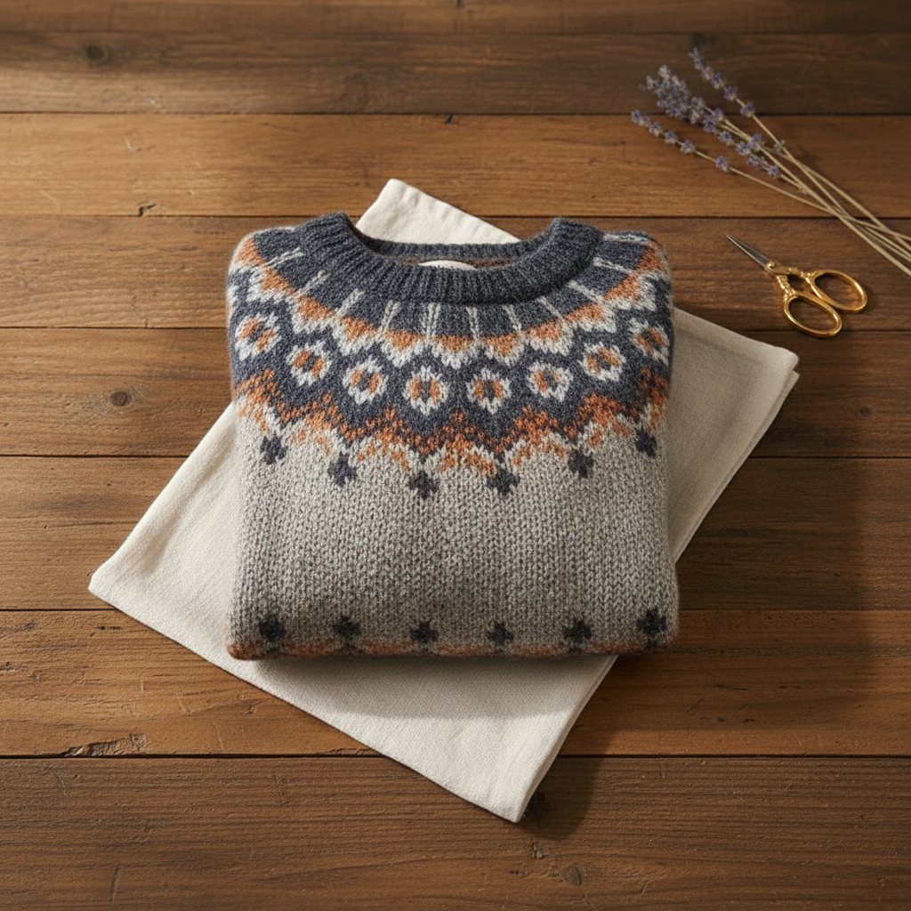 Dorothy – Grey Jumper with Geometric Nordic Pattern