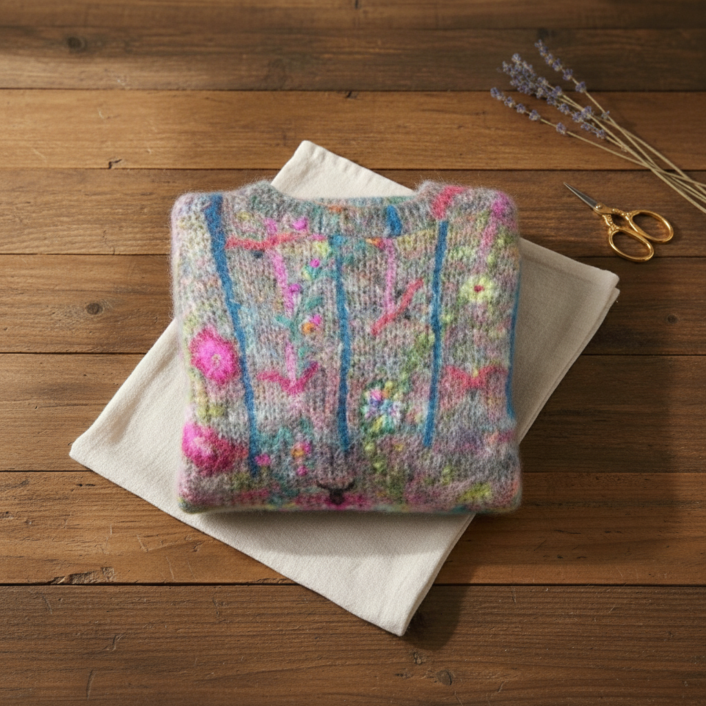 Emily – Jumper with Abstract Pink-Turquoise Pattern