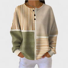 Aoife | Beige Striped and Patchwork Jumper