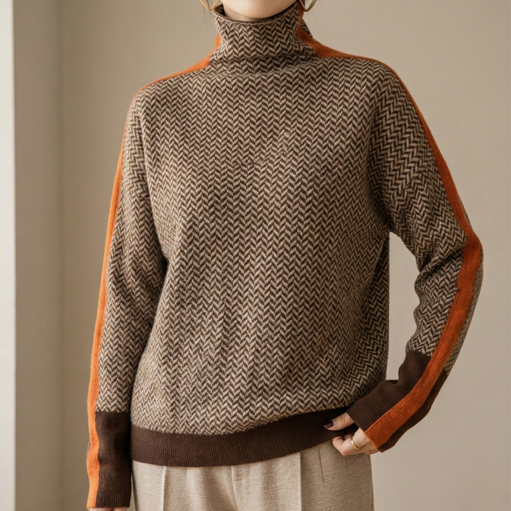 Delia | Luxe Herringbone High-Collar Jumper
