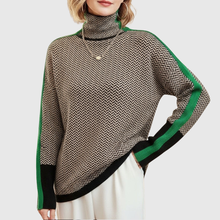 Delia | Luxe Herringbone High-Collar Jumper