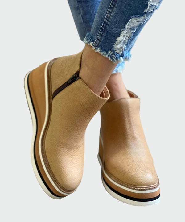 Caoimhe - Camel Ankle Boots with Platform Heel