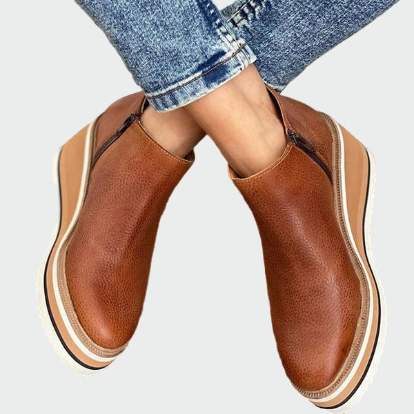 Caoimhe - Camel Ankle Boots with Platform Heel