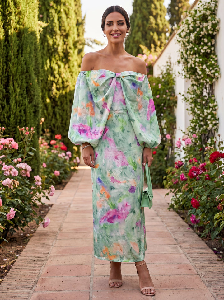 Clodagh - Watercolour Print Off-Shoulder Dress
