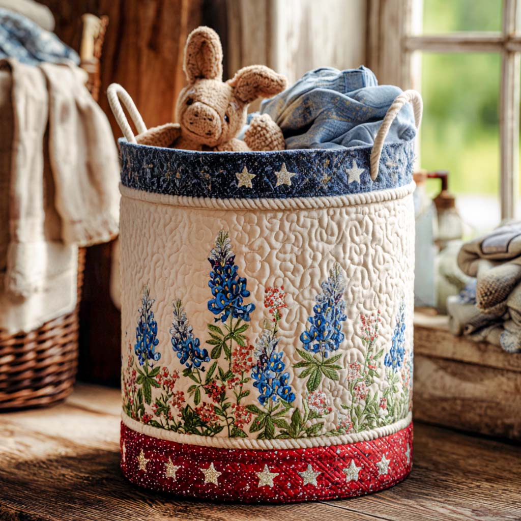 Blue Lupin | Quilted Laundry Basket