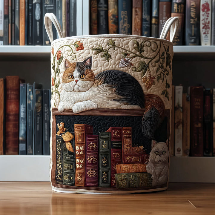 Cat Library | Quilted Laundry Basket