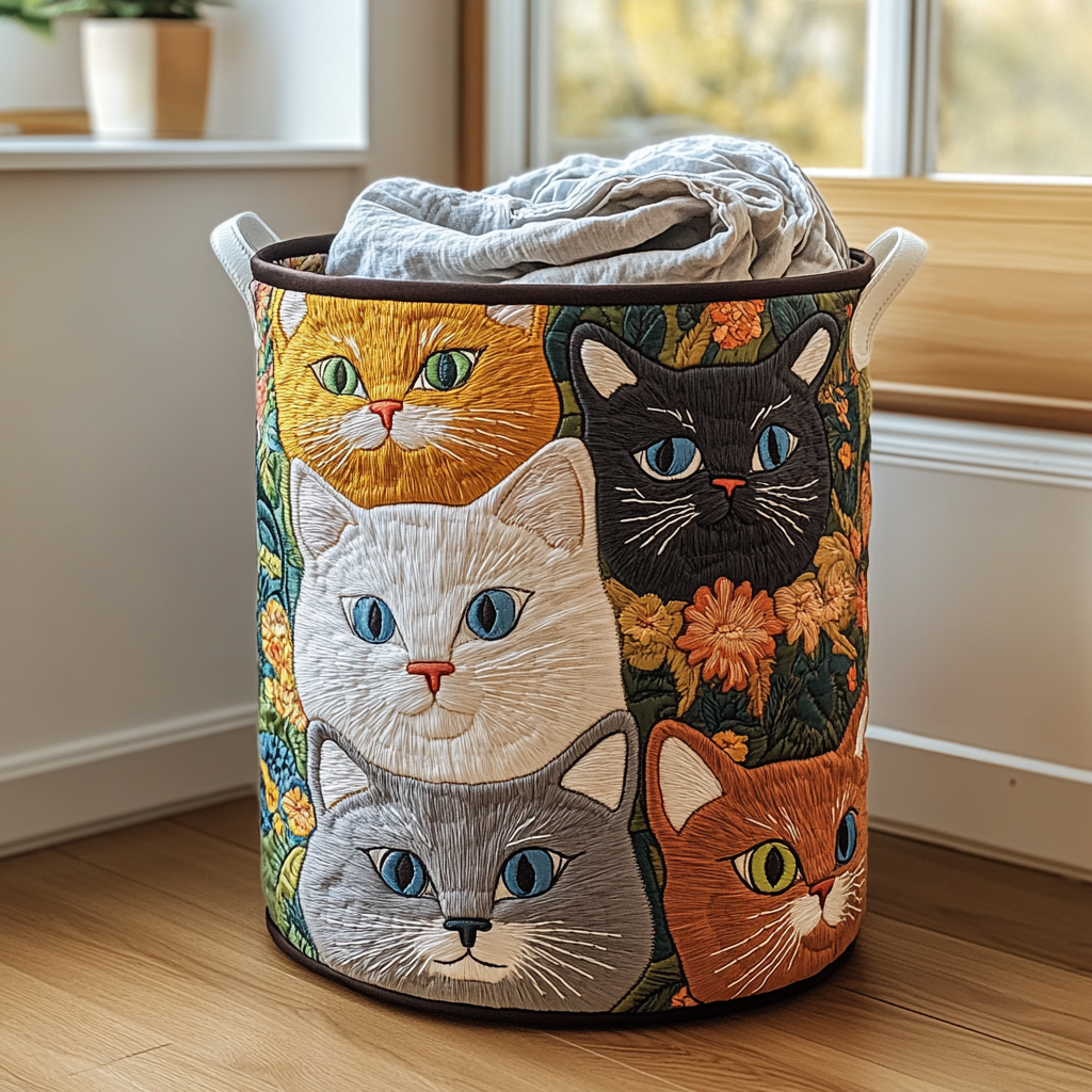 Cat Meadow | Quilted Laundry Basket