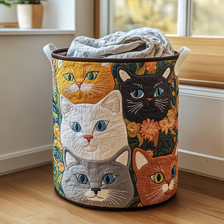 Cat Meadow | Quilted Laundry Basket