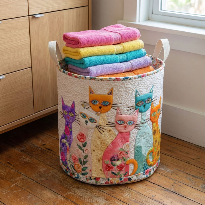 Cheerful Cat Patch | Quilted Laundry Basket