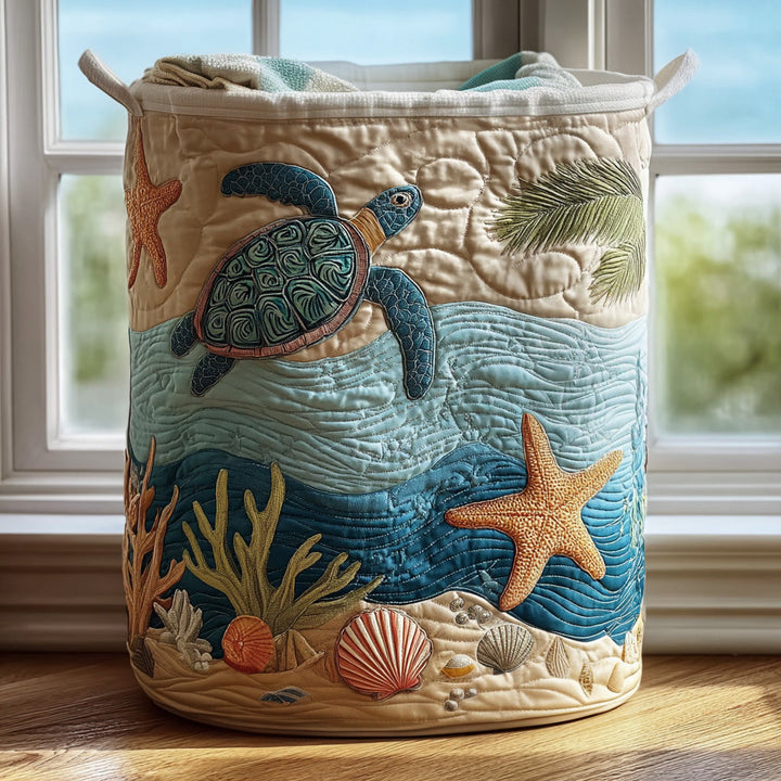 Coastal Turtle | Quilted Laundry Basket