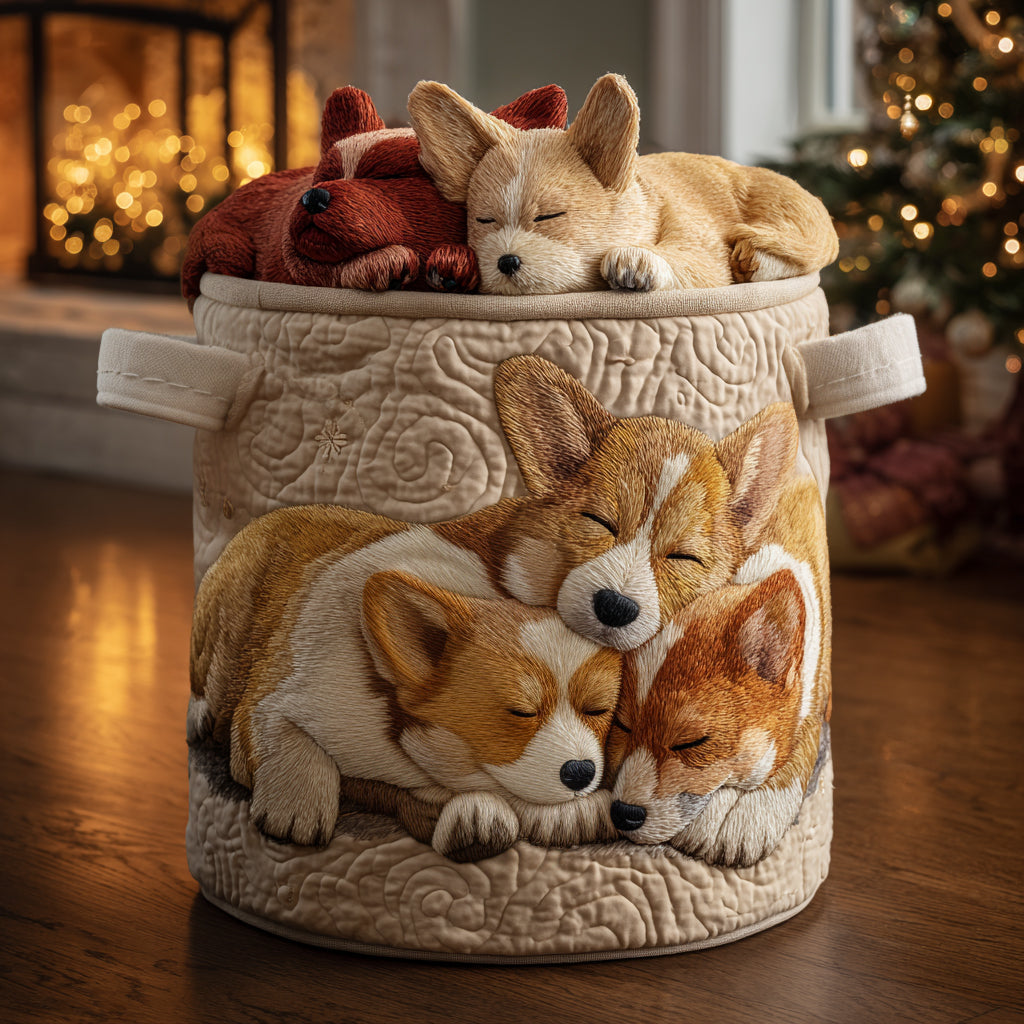 Corgi on Vacation | Quilted Laundry Basket