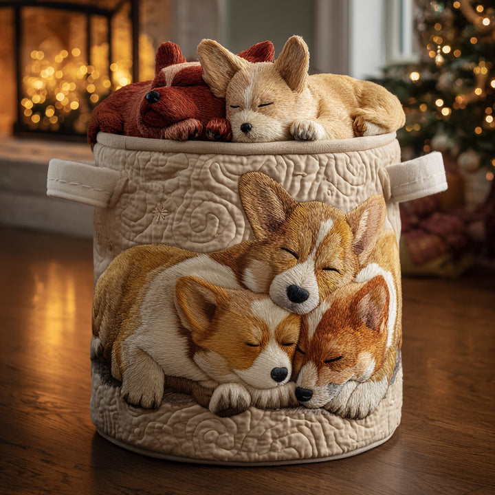 Corgi on Vacation | Quilted Laundry Basket