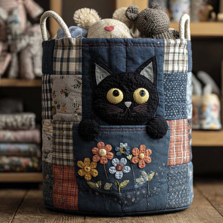 Denim Cat | Quilted Laundry Basket
