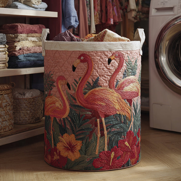 Flamingos in the Sun | Quilted Laundry Basket