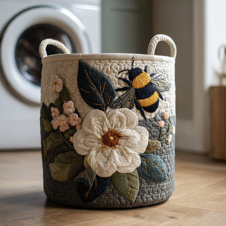 Floral Bee | Quilted Laundry Basket