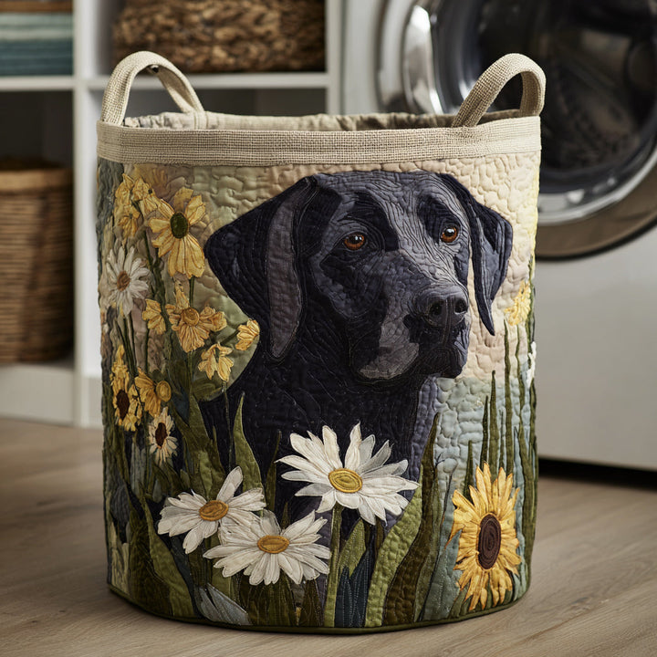 Floral Black Lab | Quilted Laundry Basket