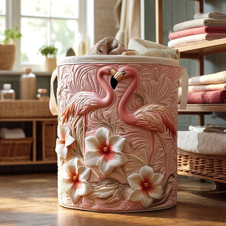Floral Flamingo | Quilted Laundry Basket