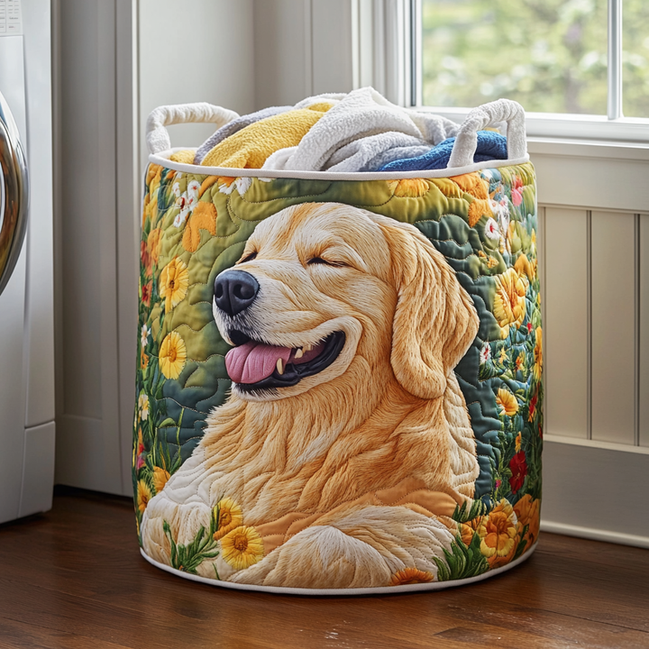 Floral Golden Retrievers | Quilted Laundry Basket