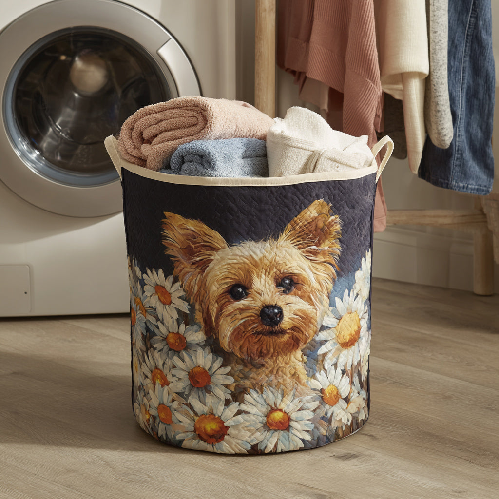 Floral Yorkie | Quilted Laundry Basket