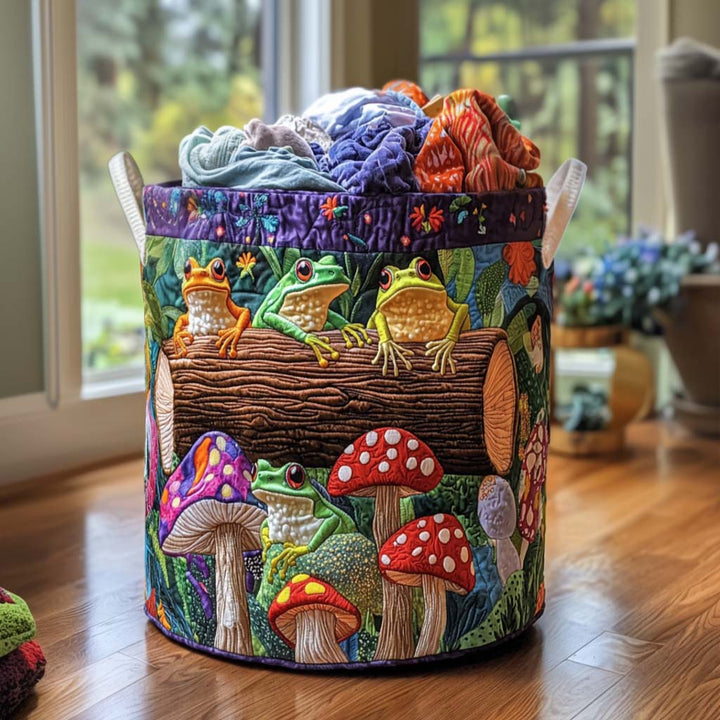 Frog Family | Quilted Laundry Basket