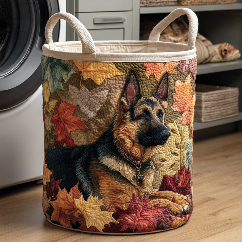 German Shepherd Among the Leaves | Quilted Laundry Basket