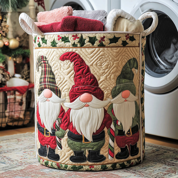 Gnome in the Snow | Quilted Laundry Basket