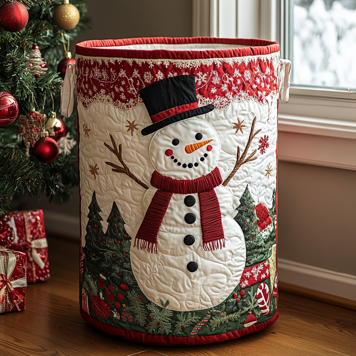 Happy Snowman | Quilted Laundry Basket