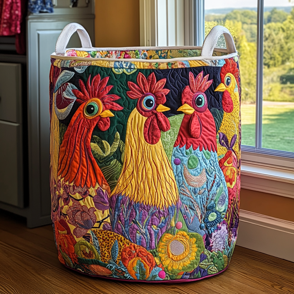 Hen | Quilted Laundry Basket