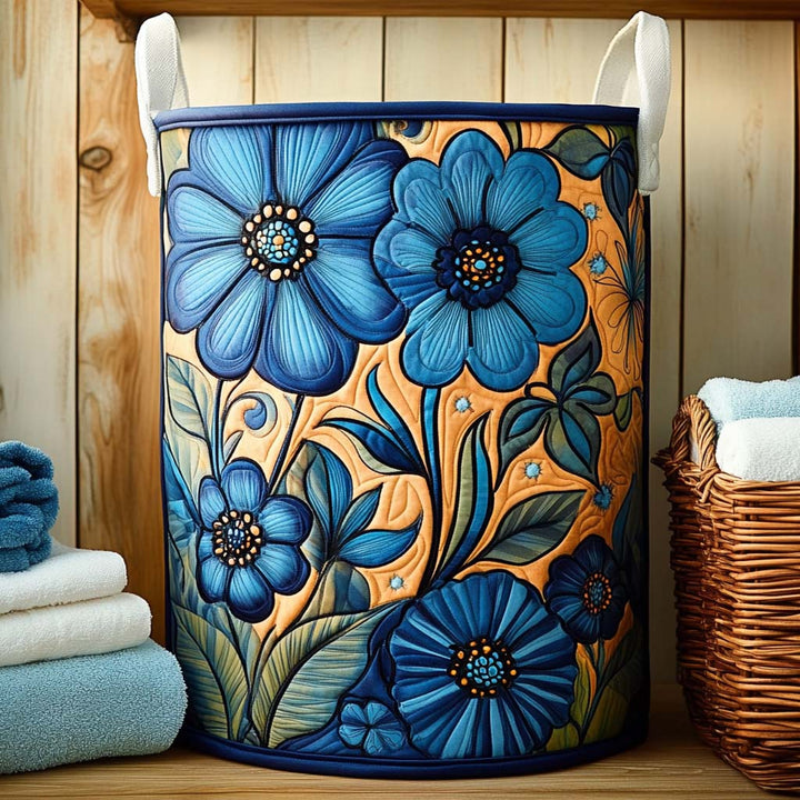Indigo Flower Harmony | Quilted Laundry Basket