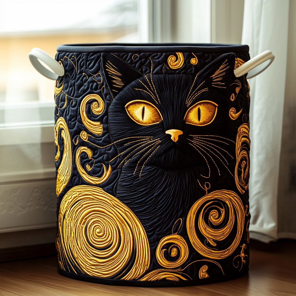 Midnight Whiskers | Quilted Laundry Basket