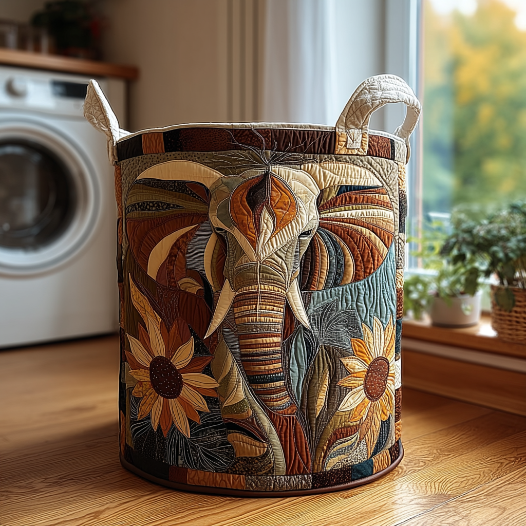 Mystical Elephant | Quilted Laundry Basket