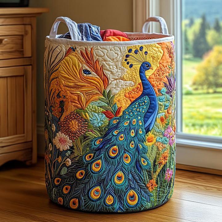 Peacock Glory | Quilted Laundry Basket