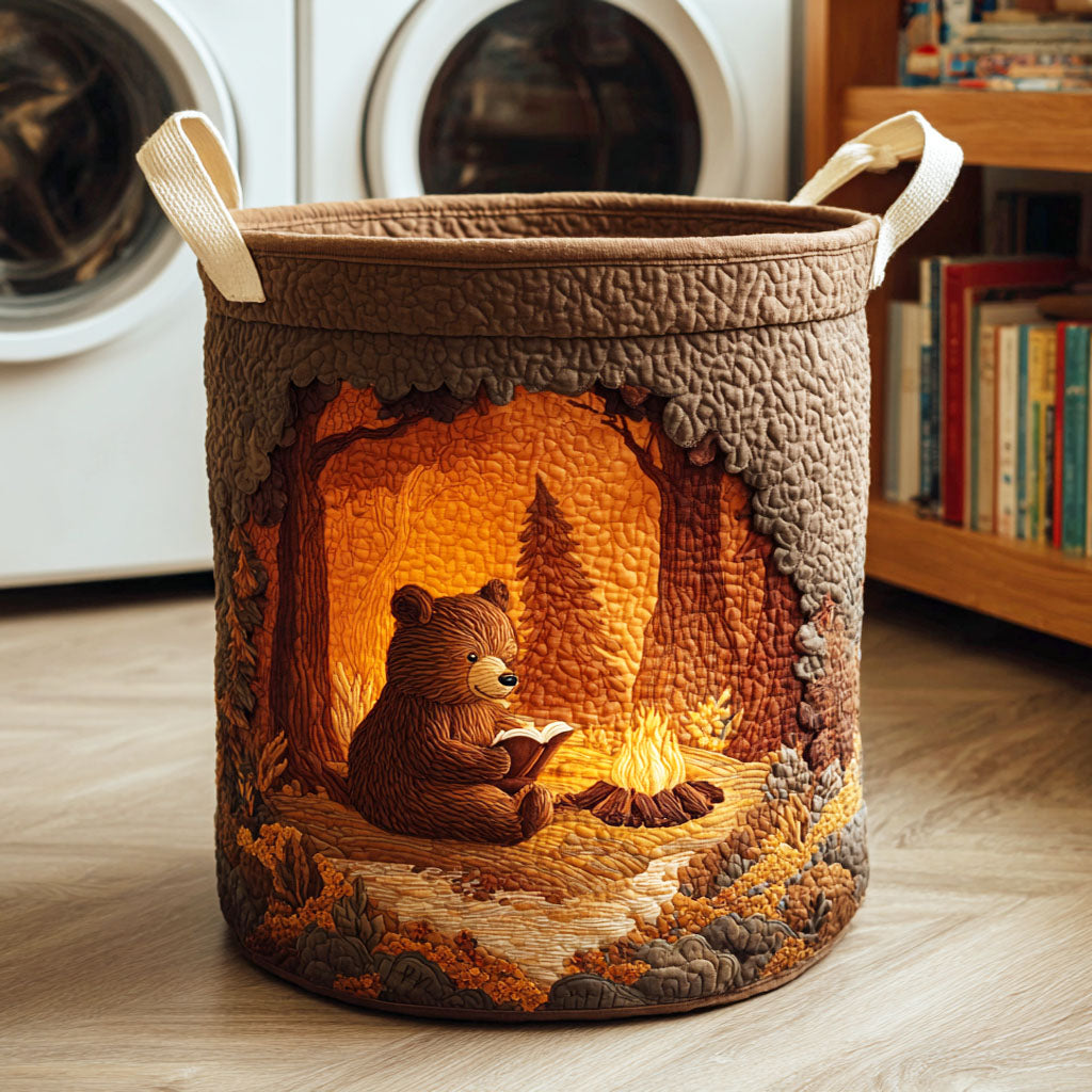 Reading Bear | Quilted Laundry Basket
