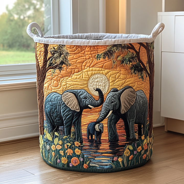 Rustic Elephant | Quilted Laundry Basket