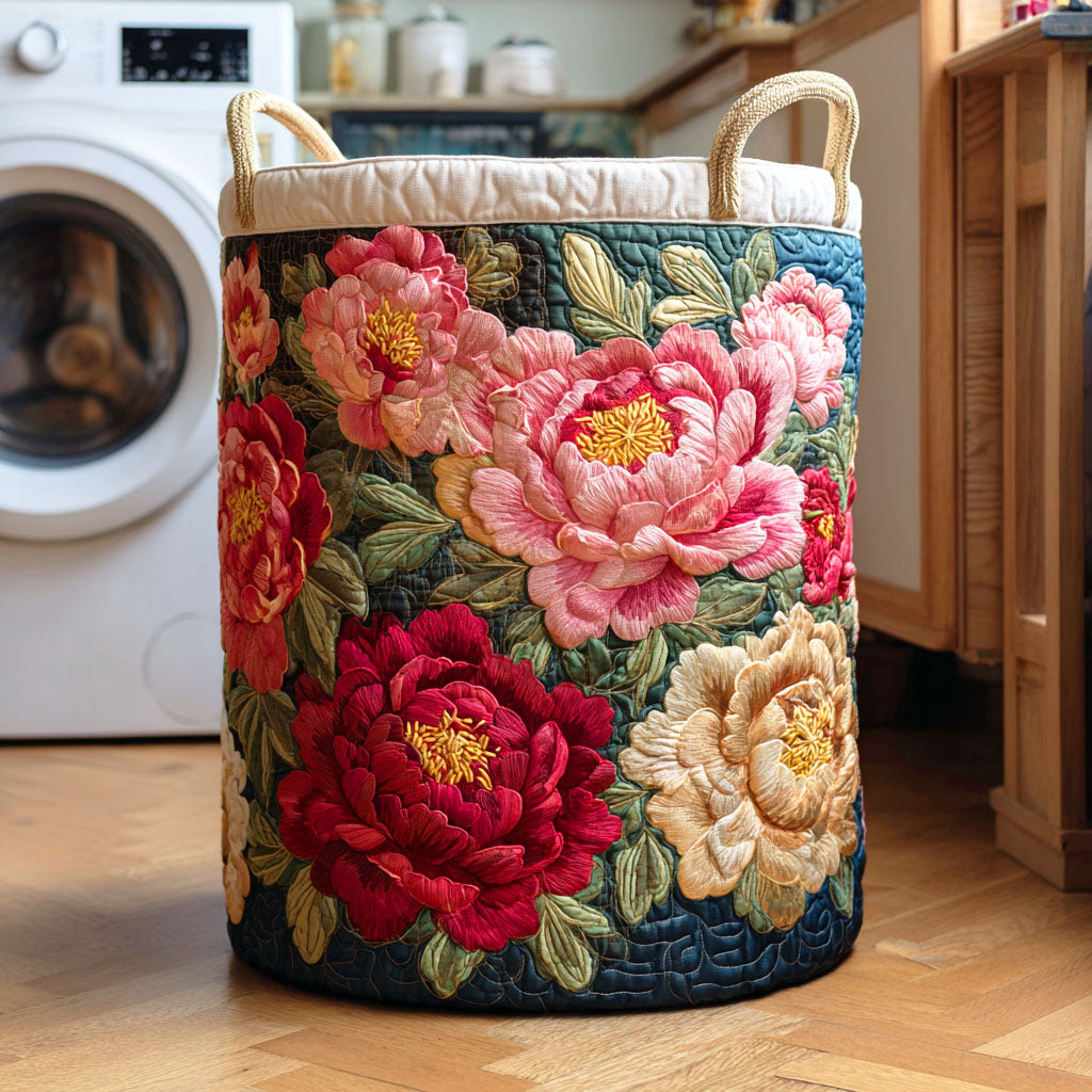 Scarlet Blossom | Quilted Laundry Basket