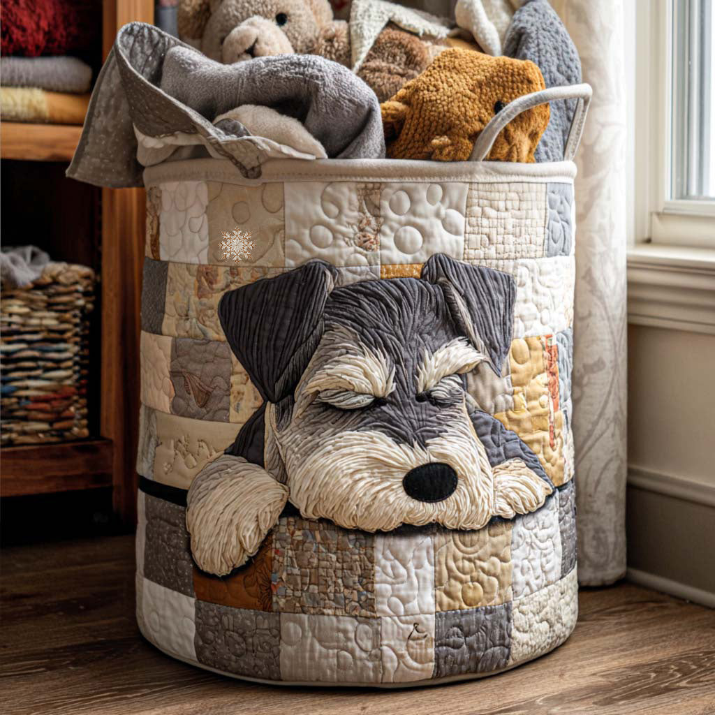 Sleeping Schnauzer | Quilted Laundry Basket