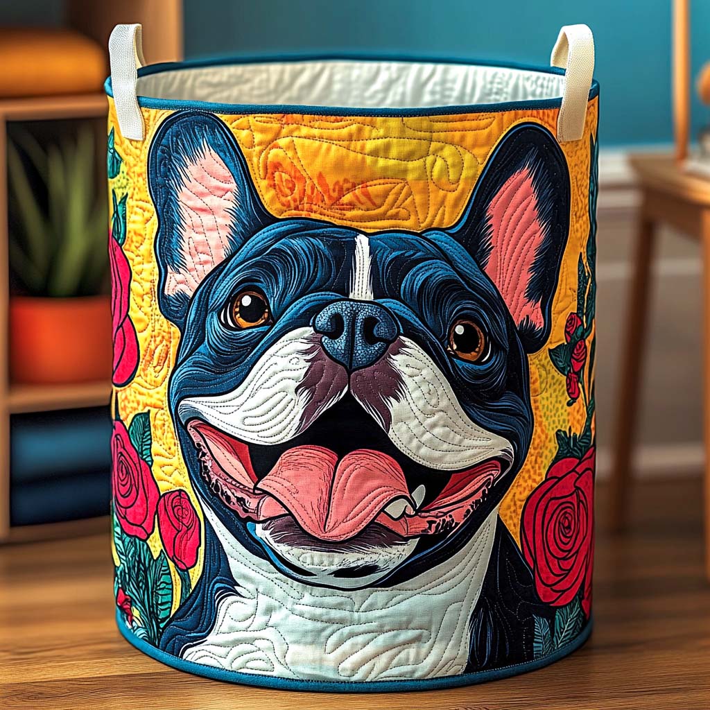 Smiling French Bulldog | Quilted Laundry Basket
