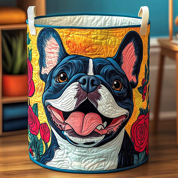 Smiling French Bulldog | Quilted Laundry Basket
