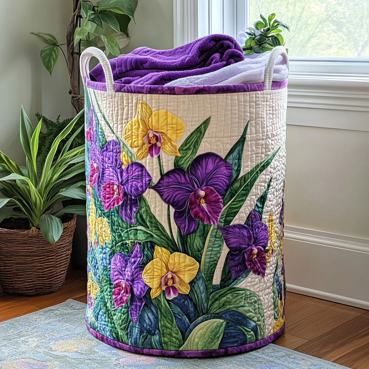Sunset with Orchids | Quilted Laundry Basket