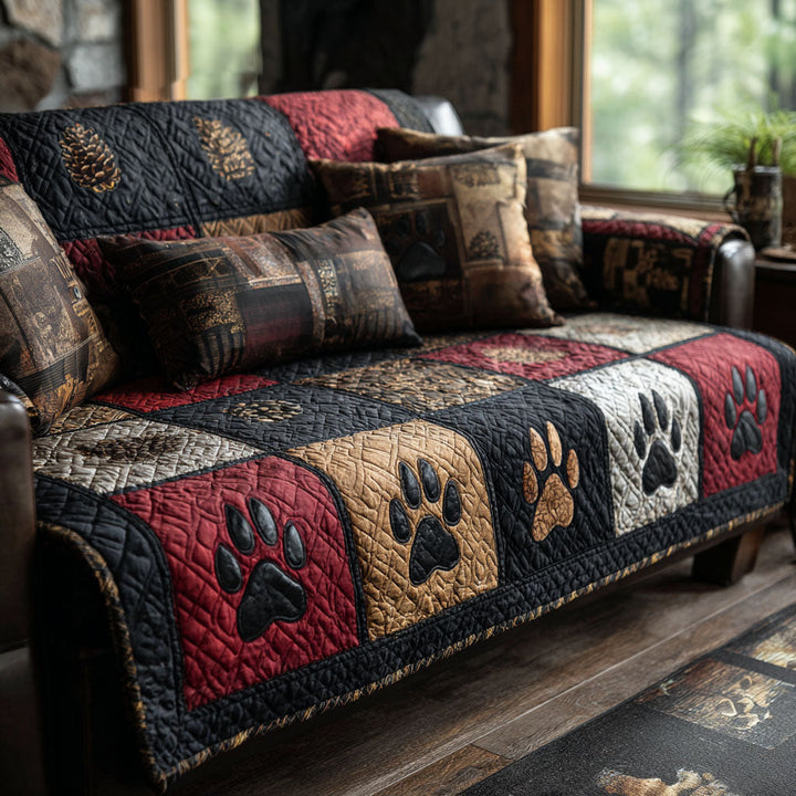 Rustic Paw Trail Quilted Sofa Protector