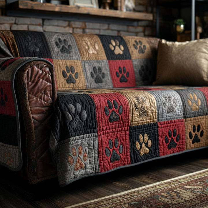 Quilted Rustic Pawprint Sofa Cover