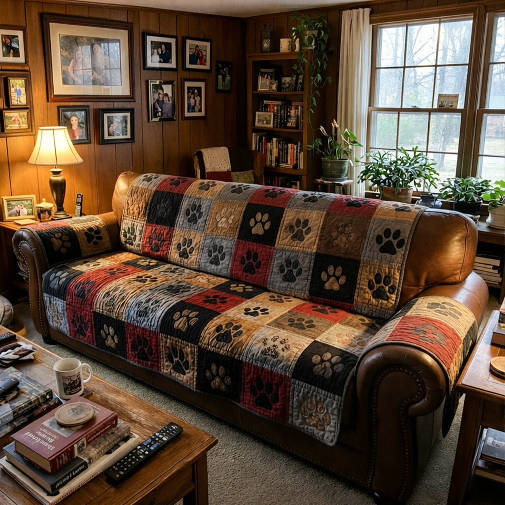Quilted Rustic Pawprint Sofa Cover